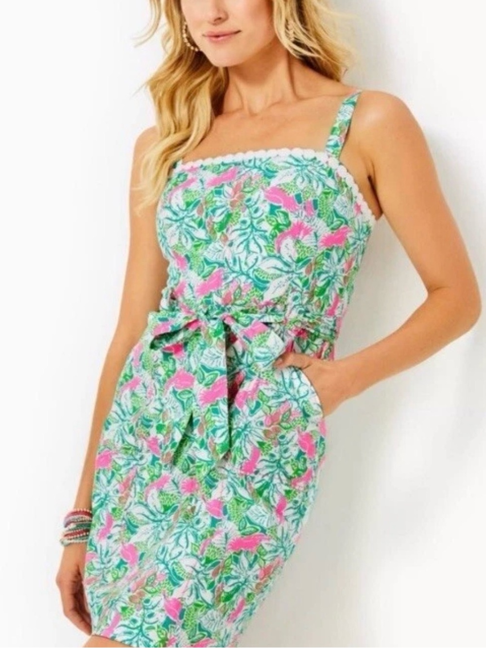 Lilly Pulitzer Kensington Stretch Cotton Botanical Green Just Wing It EUC